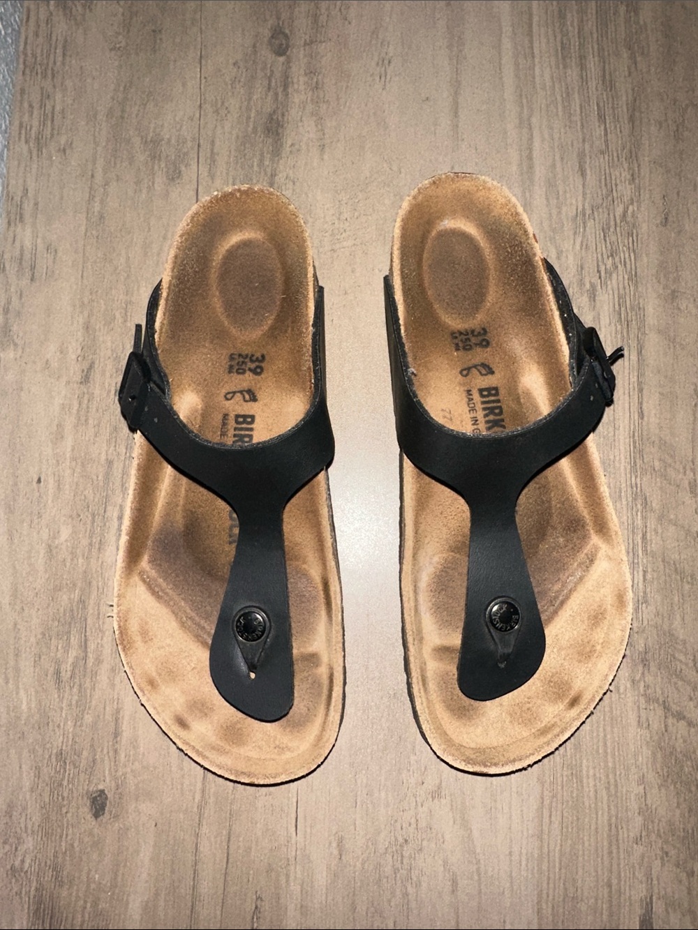 Birkenstock Black Strap Sandals with Tan Footbed